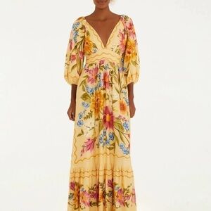 Farm Rio Vestido Cropped Floral Mari Amarelo
